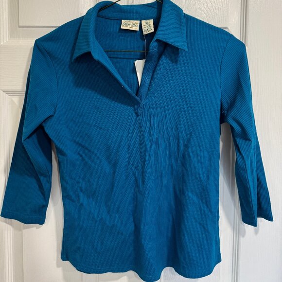 Vintage St. Johns Bay Teal Knit Collared Top, Petite Small NWT - Picture 2 of 5
